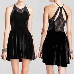 Free People • Little Black Dress Velvet Lace Halter Neck Fit n Flare Skater